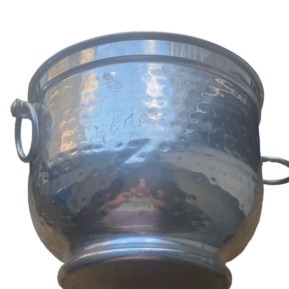 Vintage Aluminum Ice Bucket MCM Made In Italy Removable Lid Ring Handles - Picture 6 of 10